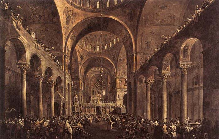 GUARDI, Francesco Doge Alvise IV Mocenigo Appears to the People in St Mark's Basilica in 1763